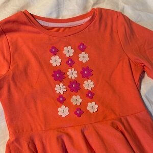 Mini Boden Coral Dress with Pink and White Floral Accents